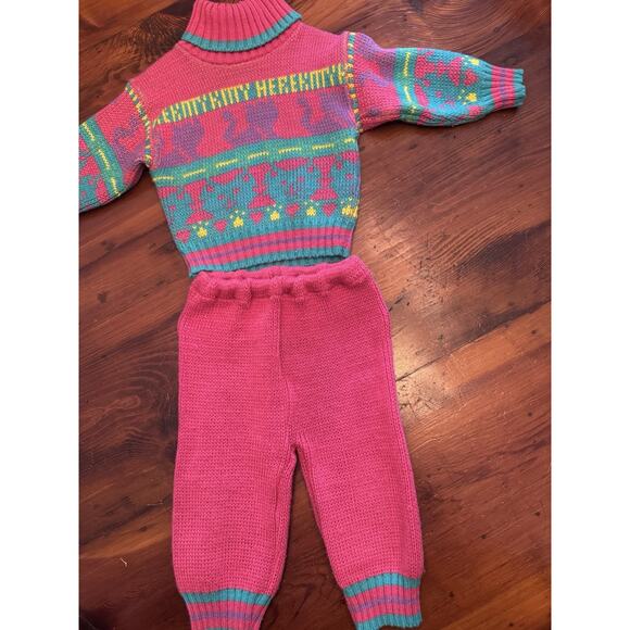 Vintage Tuff Cookies Baby Girl Knit Sweater Pant Set 80s 90s Pink Sz 12 Months - Picture 6 of 11